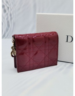(NEW YEAR SALE) CHRISTIAN DIOR CHERRY RED PATENT CANNAGE LEATHER MINI LADY DIOR WALLET -FULL SET-
