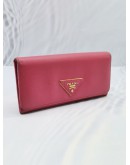 (NEW YEAR SALE) PRADA PINK SAFFIANO LEATHER FLAP LONG WALLET 