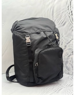 (NEW YEAR SALE) PRADA BACKPACK SOFT NYLON LEATEHR IN BLACK WITH SILVER HARDWARE