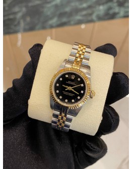 (NEW YEAR SALE) ROLEX LADY DATEJUST HALF 18K 750 YELLOW GOLD DIAMOND BLACK STARRY SKY DIAL REF 76193 24MM AUTOMATIC YEAR 2002 WATCH -FULL SET-