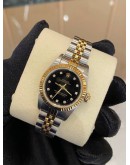 (NEW YEAR SALE) ROLEX LADY DATEJUST HALF 18K 750 YELLOW GOLD DIAMOND BLACK STARRY SKY DIAL REF 76193 24MM AUTOMATIC YEAR 2002 WATCH -FULL SET-