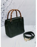 (NEW YEAR SALE) GUCCI GREEN SUEDE LEATHER BAMBOO HANDLE CROSSBODY BAG