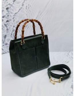 (NEW YEAR SALE) GUCCI GREEN SUEDE LEATHER BAMBOO HANDLE CROSSBODY BAG