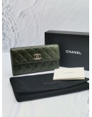 (BRAND NEW) 2023 MICROCHIP CHANEL CC LOGO QUILTED CAVIAR LEATHER MULTI CHAIN LONG FLAP WALLET IN MATCHA GREEEN -FULL SET- 