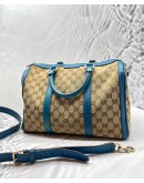 (NEW YEAR SALE) GUCCI JOY BOSTON BAG WITH STRAP IN BEIGE BLUE GG CANVAS AND CALFSKIN LEATHER