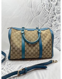 (NEW YEAR SALE) GUCCI JOY BOSTON BAG WITH STRAP IN BEIGE BLUE GG CANVAS AND CALFSKIN LEATHER