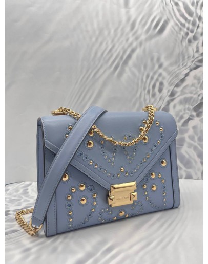 (NEW YEAR SALE) MICHAEL KORS WHITNEY STUDDED CHAIN BAG IN SKY BLUE CALFSKIN LEATHER