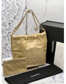 (BRAND NEW) 2023 MICROCHIP CHANEL 22 SMALL LIGHT GOLD METALLIC CALFSKIN LEATHER TOTE SHOULDER CHAIN BAG -FULL SET- 