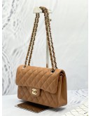 (UNUSED) 2023 CHANEL SMALL CLASSIC DOUBLE FLAP BAG IN CARAMEL BROWN LAMBSKIN LEATHER