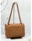 (UNUSED) 2023 CHANEL SMALL CLASSIC DOUBLE FLAP BAG IN CARAMEL BROWN LAMBSKIN LEATHER