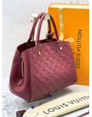 LOUIS VUITTON MONTAIGNE MM IN DARK PINK MONOGRAM EMPREINTE LEATHER HANDLE BAG WITH LEATHER STRAP -FULL SET-