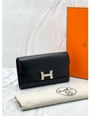 HERMES CONSTANCE TO GO LONG CLUTCH / WALLET IN BLACK BOX CALFSKIN LEATHER STAMP D PHW -FULL SET-