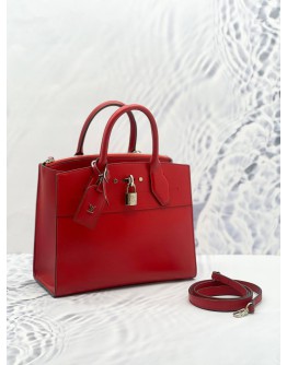 LOUIS VUITTON CITY STEAMER PM HOT RED LEATHER HANDLE BAG WITH STRAP