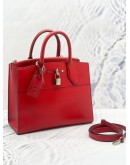 LOUIS VUITTON CITY STEAMER PM HOT RED LEATHER HANDLE BAG WITH STRAP