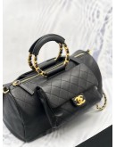 CHANEL IN THE LOOP BOWLING TOP HANDLE BAG AND SHOULDER BAG IN BLACK CAVIAR LEATHER AND LAMBSKIN LEATHER YEAR 2019