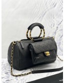 CHANEL IN THE LOOP BOWLING TOP HANDLE BAG AND SHOULDER BAG IN BLACK CAVIAR LEATHER AND LAMBSKIN LEATHER YEAR 2019
