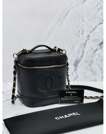 CHANEL VINTAGE VANITY TOP HANDLE CROSSBODY BAG IN BLACK CAVIAR LEATHER