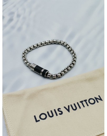 LOUIS VUITTON SILVER TONE MONOGRAM CHAIN BRACELET