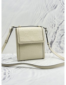 GUCCI GG CROSSBODY BAG IN IVORY EMBOSSED CALFSKIN LEATHER