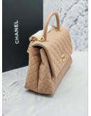 (UNWORN) CHANEL MEDIUM COCO HANDLE QUILTED CAVIAR LEATHER IN BEIGE PINK MATTE GOLD HARDWARE YEAR 2018 -FULL SET-