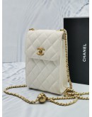 CHANEL WHITE QUILTED LAMBSKIN LEATHER PEARL CRUSH PHONE CASE BAG IN GOLD HARDWARE -FULL SET-