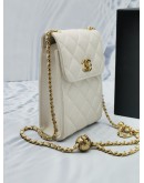 CHANEL WHITE QUILTED LAMBSKIN LEATHER PEARL CRUSH PHONE CASE BAG IN GOLD HARDWARE -FULL SET-