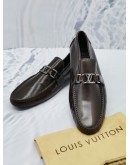 LOUIS VUITTON MEN'S SLIP ON LOAFER IN DARK BROWN LEATHER SIZE 8