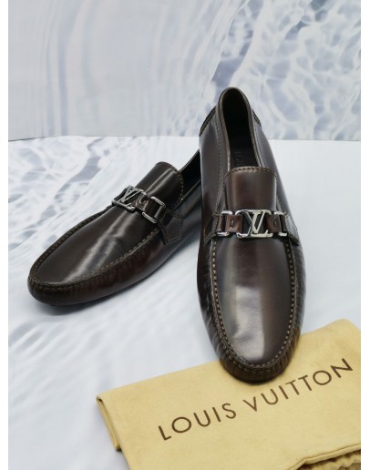 LOUIS VUITTON MEN'S SLIP ON LOAFER IN DARK BROWN LEATHER SIZE 8