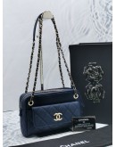 CHANEL MATRASSE SMALL CAMERA IN NAVY BLUE CAVIAR LEATHER LIGHT GOLD HARDWARE CHAIN BAG WITH REMOVABLE LONG POUCH YEAR 2019 -FULL SET-