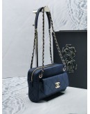 CHANEL MATRASSE SMALL CAMERA IN NAVY BLUE CAVIAR LEATHER LIGHT GOLD HARDWARE CHAIN BAG WITH REMOVABLE LONG POUCH YEAR 2019 -FULL SET-