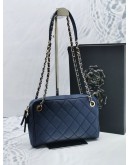 CHANEL MATRASSE SMALL CAMERA IN NAVY BLUE CAVIAR LEATHER LIGHT GOLD HARDWARE CHAIN BAG WITH REMOVABLE LONG POUCH YEAR 2019 -FULL SET-