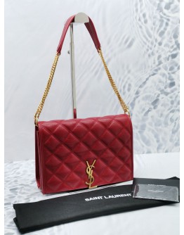 2022 YSL SAINT LAURENT DIAMOND DARK RED QUILTED LAMBSKIN LEATHER BECKY SMALL SHOULDER CHAIN BAG