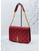 2022 YSL SAINT LAURENT DIAMOND DARK RED QUILTED LAMBSKIN LEATHER BECKY SMALL SHOULDER CHAIN BAG