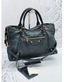 BALENCIAGA DARK BLUE LAMBSKIN LEAHTER GIANT 12 CITY BAG WITH STRAP 