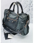 BALENCIAGA DARK BLUE LAMBSKIN LEAHTER GIANT 12 CITY BAG WITH STRAP 