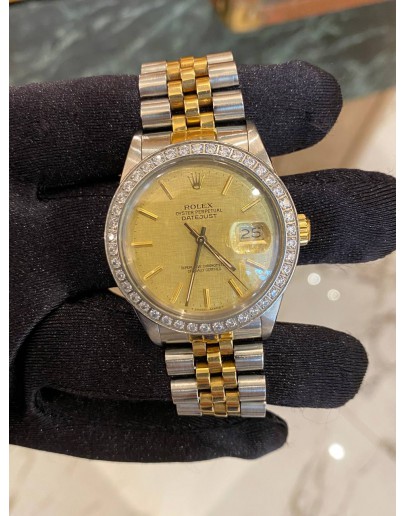 ROLEX OYSTER PERPETUAL DATEJUST HALF 18K 750 YELLOW GOLD REF 1601 CHAMPAGNE DIAL 36MM AUTOMATIC WATCH