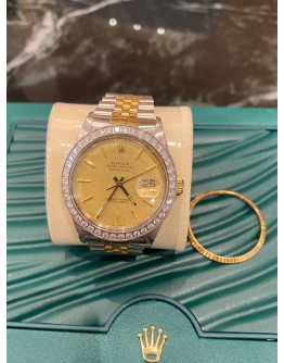 ROLEX OYSTER PERPETUAL DATEJUST HALF 18K 750 YELLOW GOLD REF 1601 CHAMPAGNE DIAL 36MM AUTOMATIC WATCH