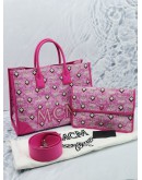 MCM MUNCHEN TOTE IN MONOGRAM JACQUARD HANDLE BAG WITH STRAP AND SMALL POUCH