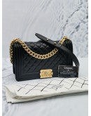 CHANEL MEDIUM BOY BLACK CAVIAR LEATHER MATTE GOLD HARDWARE CHAIN FLAP BAG YEAR 2019