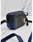 COACH MINI EDGE DOUBLE ZIPPED CROSSBODY BAG IN BLACK CANVAS / BLUE LEATHER