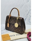 LOUIS VUITTON CLUNY BB IN MONOGRAM CANVAS TOP HANDLE FLAP BAG WITH 2 TONE STRAP 