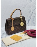 LOUIS VUITTON CLUNY BB IN MONOGRAM CANVAS TOP HANDLE FLAP BAG WITH 2 TONE STRAP 