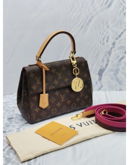 LOUIS VUITTON CLUNY BB IN MONOGRAM CANVAS TOP HANDLE FLAP BAG WITH 2 TONE STRAP 