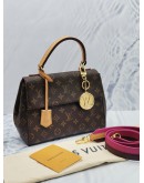 LOUIS VUITTON CLUNY BB IN MONOGRAM CANVAS TOP HANDLE FLAP BAG WITH 2 TONE STRAP 