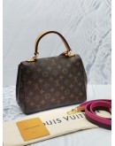 LOUIS VUITTON CLUNY BB IN MONOGRAM CANVAS TOP HANDLE FLAP BAG WITH 2 TONE STRAP 