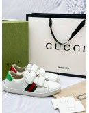 GUCCI ACE VELCRO STRAP SNEAKERS IN WHITE CALFSKIN LEATHER WITH GREEN AND RED WEB SIZE 36 EURO -FULL SET-