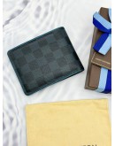 LOUIS VUITTON MULTIPLE WALLET IN BLACK DAMIER GRAPHITE CANVAS AND CALFSKIN LEATHER -FULL SET-