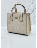 GUESS SILVANA MINI TOTE BAG IN WHITE LEATHER WITH STRAP