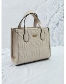 GUESS SILVANA MINI TOTE BAG IN WHITE LEATHER WITH STRAP