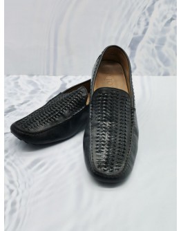 TOD'S SLIP ON LOAFER WITH TEXTURED PATTERN BLACK LEATHER SIZE 9